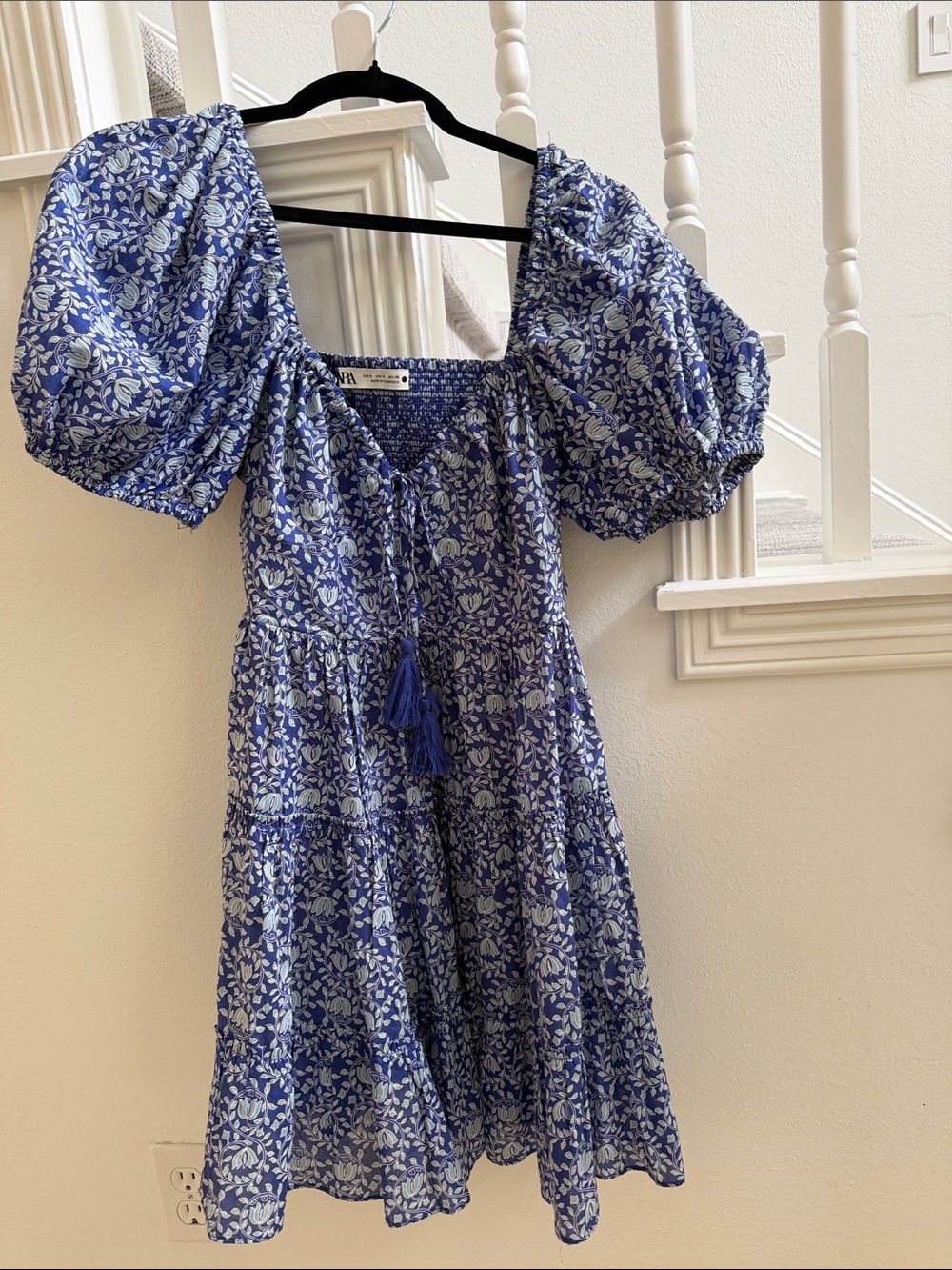 Blue Floral Puff Sleeve Mini Dress